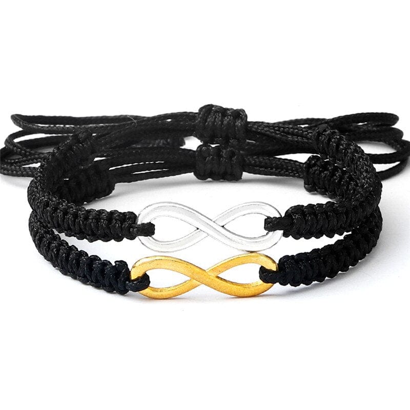 __switch:Noir Bracelet Couple Infini argent et or